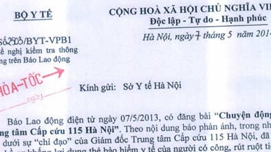 Bộ Y tế yêu cầu làm rõ nghi án rút ruột bảo hiểm ở 115 Hà Nội